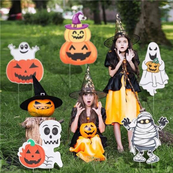 Halloween Yard Signs, 10 Pcs Outdoor Lawn Decorations with Stakes - Sturdy - Picture 2 of 7